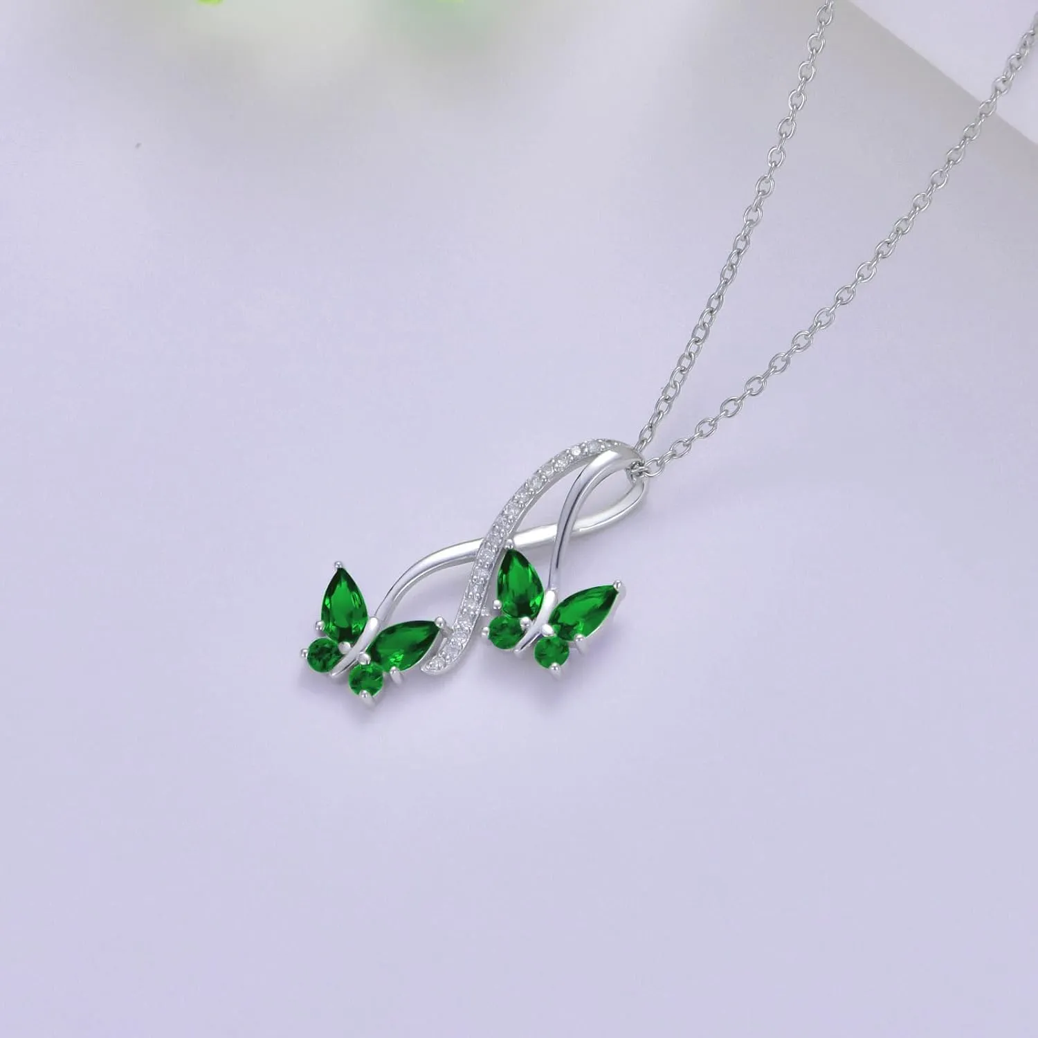 0.09 Cttw Natural Diamond Butterfly Infinity Pendant Necklace with Gemstone for Women Sterling Silver Butterfly Jewelry Gift for Her