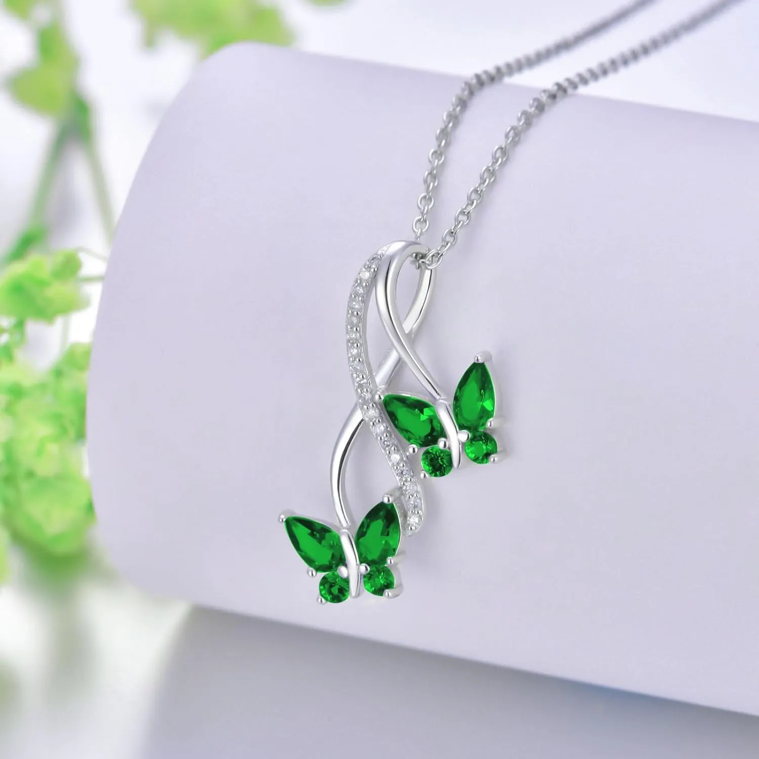 0.09 Cttw Natural Diamond Butterfly Infinity Pendant Necklace with Gemstone for Women Sterling Silver Butterfly Jewelry Gift for Her