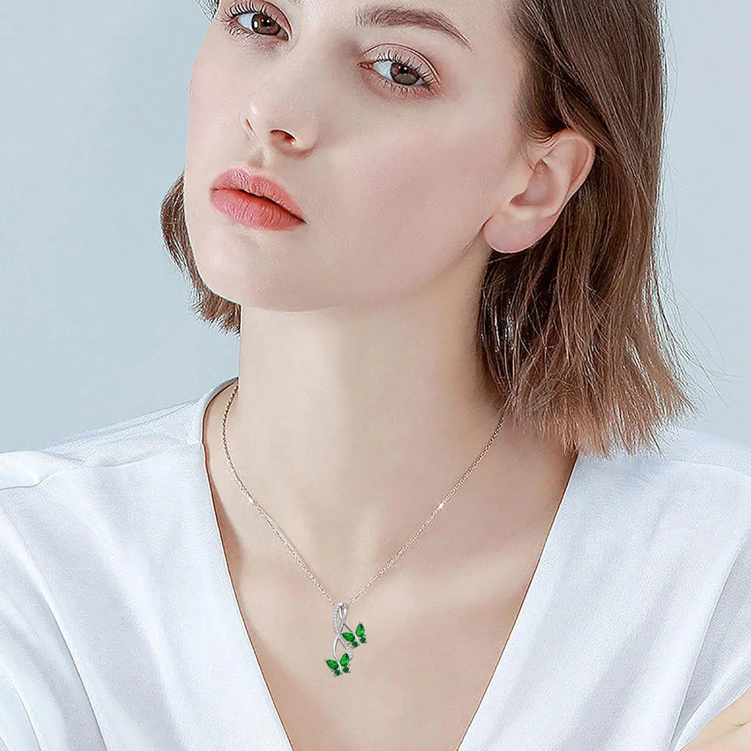 0.09 Cttw Natural Diamond Butterfly Infinity Pendant Necklace with Gemstone for Women Sterling Silver Butterfly Jewelry Gift for Her