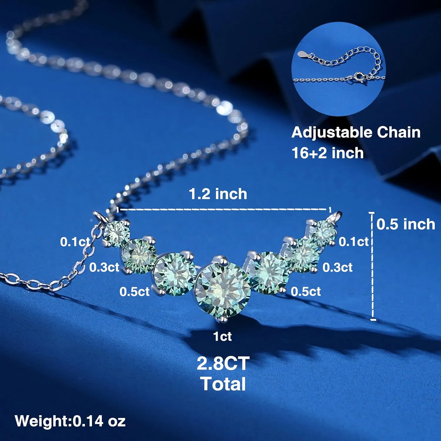 1-5 CT Blue/Cyan/White Moissanite Necklace for Women,Platinum/18K Gold Plated S925 Sterling Silver, Lab Created Diamond Pendant Necklace