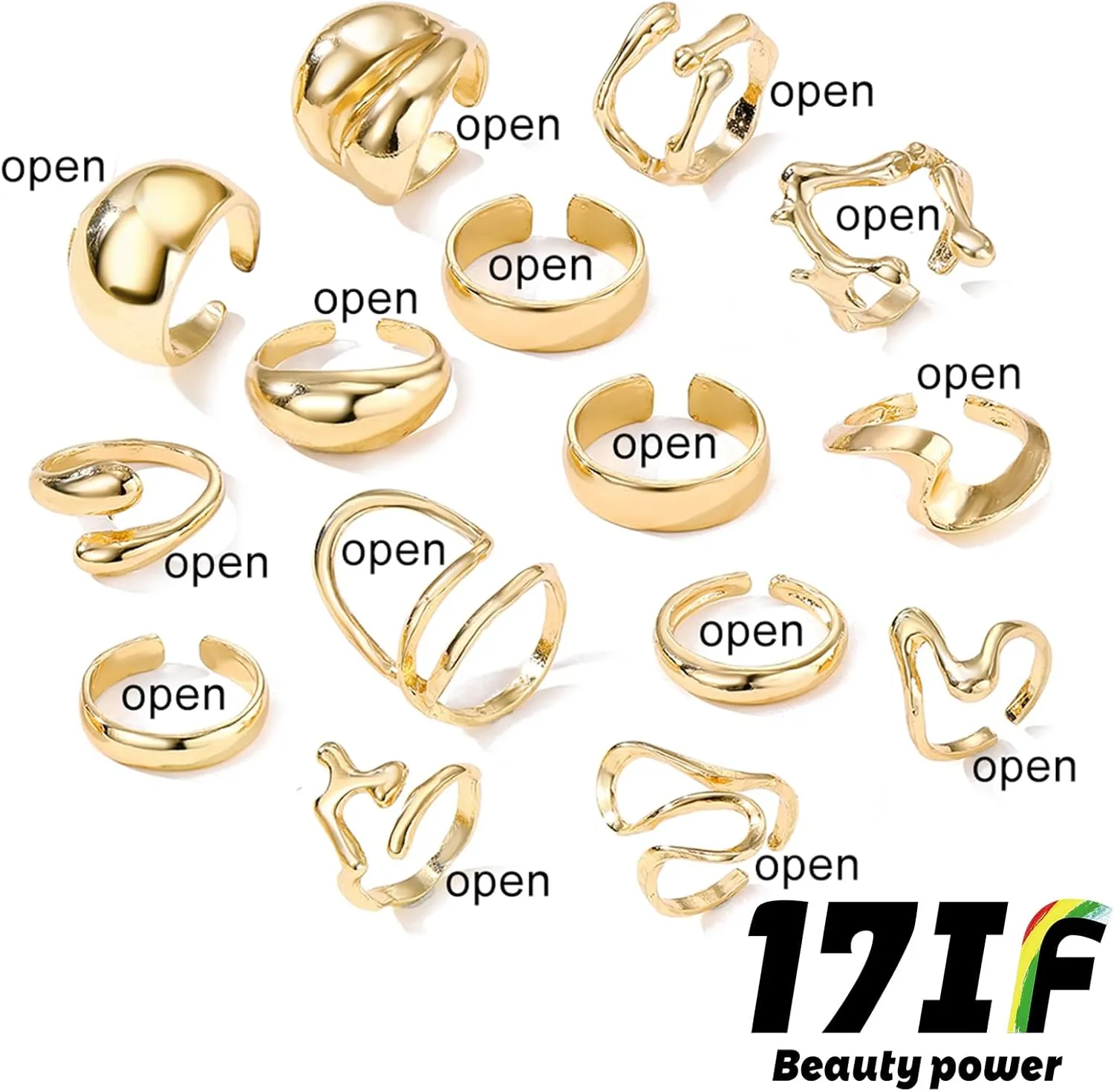 10-15 Pcs Gold Ring Set for Women Chunky Classic Dainty Boho Aesthetic Punk Thick Line Big Size Simple Stacking on Thumb Knuckle Rings Pack
