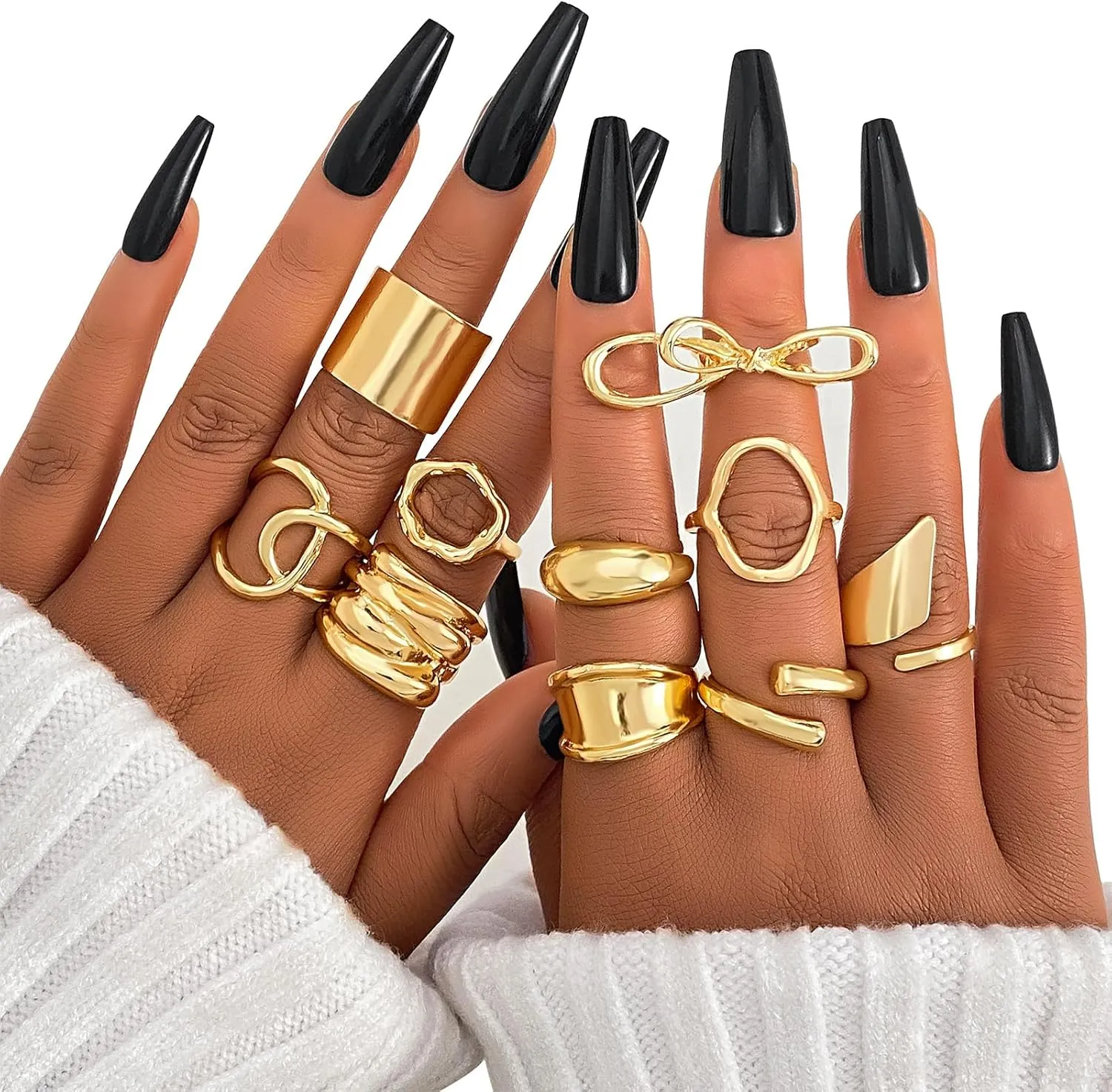 10-15 Pcs Gold Ring Set for Women Chunky Classic Dainty Boho Aesthetic Punk Thick Line Big Size Simple Stacking on Thumb Knuckle Rings Pack