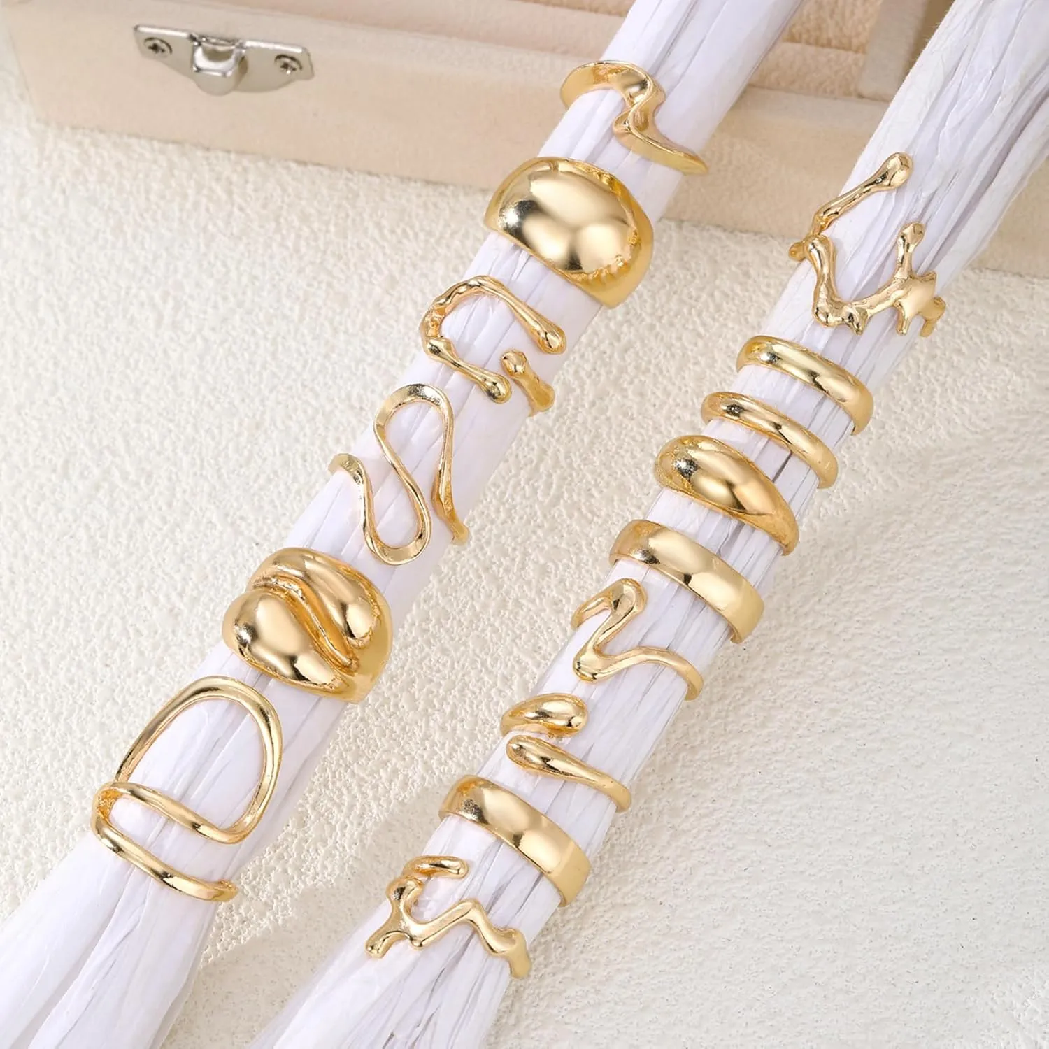 10-15 Pcs Gold Ring Set for Women Chunky Classic Dainty Boho Aesthetic Punk Thick Line Big Size Simple Stacking on Thumb Knuckle Rings Pack