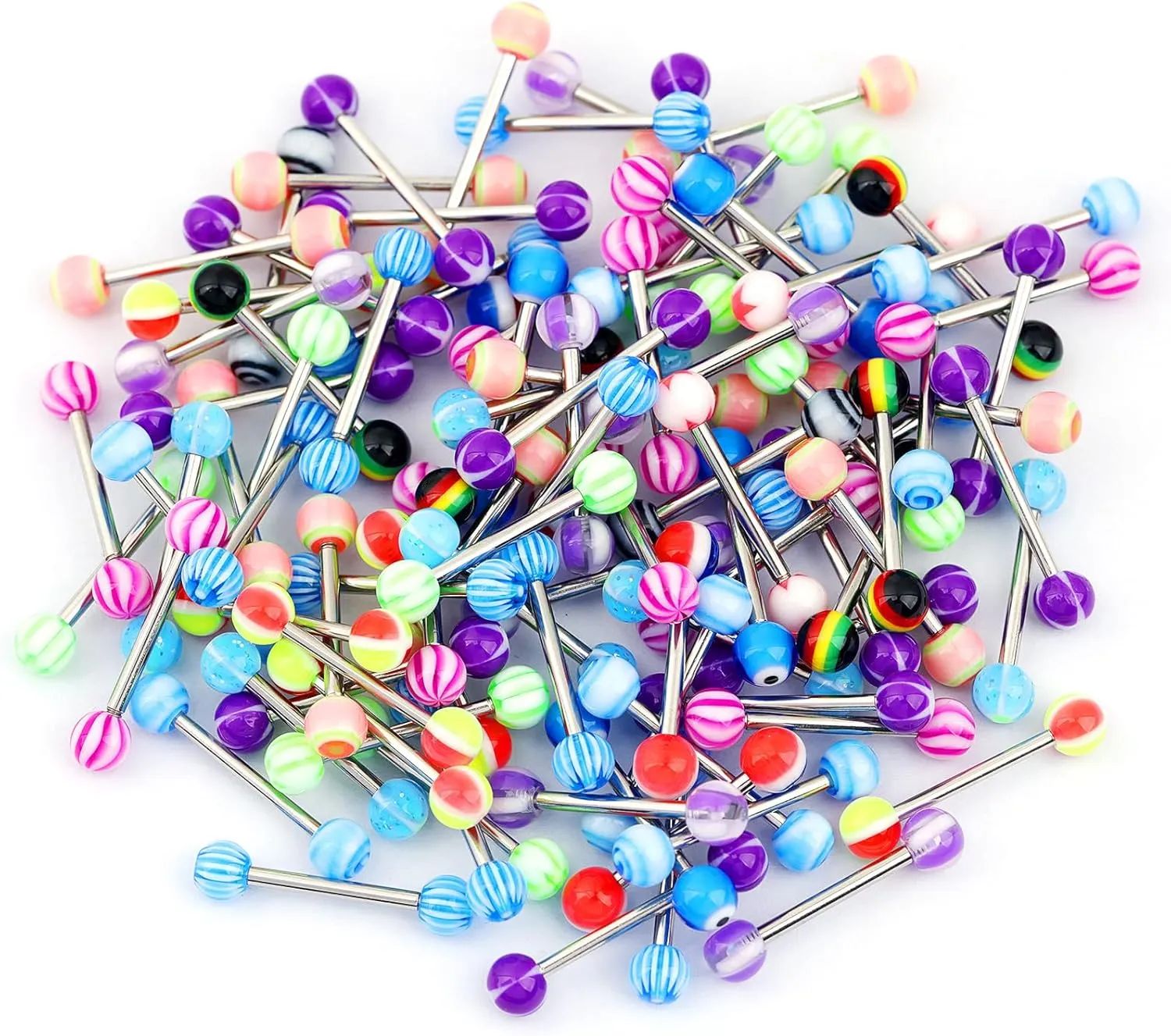 100pcs Tongue Rings Acrylic Candy Assorted 14g Straight Barbells for Men Women Body Piercing Jewelry