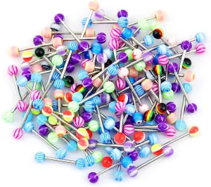 100pcs Tongue Rings Acrylic Candy Assorted 14g Straight Barbells for Men Women Body Piercing Jewelry