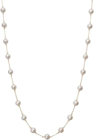 10K Gold Station Freshwater Cultured Pearl Necklace for Women