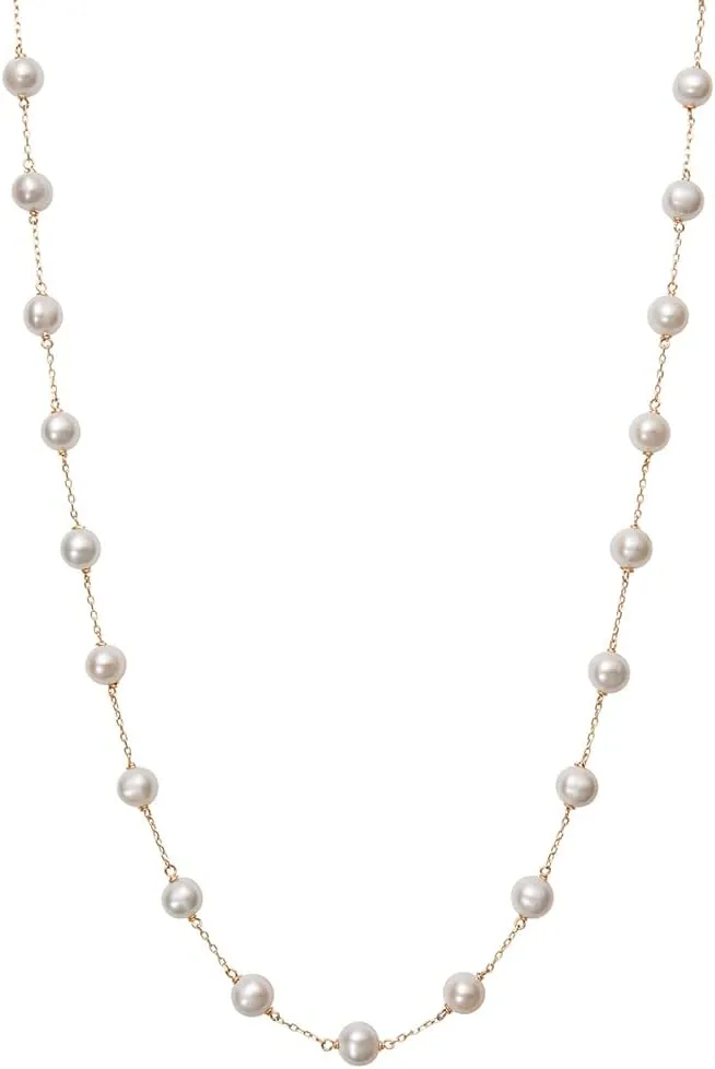 10K Gold Station Freshwater Cultured Pearl Necklace for Women