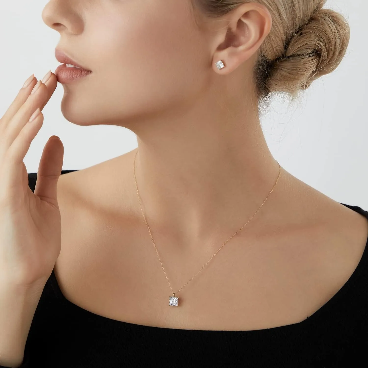 10K or 14K Real Solid Gold Stud Earrings for Women | White or Yellow Gold Princess Cut Solitaire Studs | 0.5 to 4 Carat Cubic Zirconia CZ Simulated Diamond