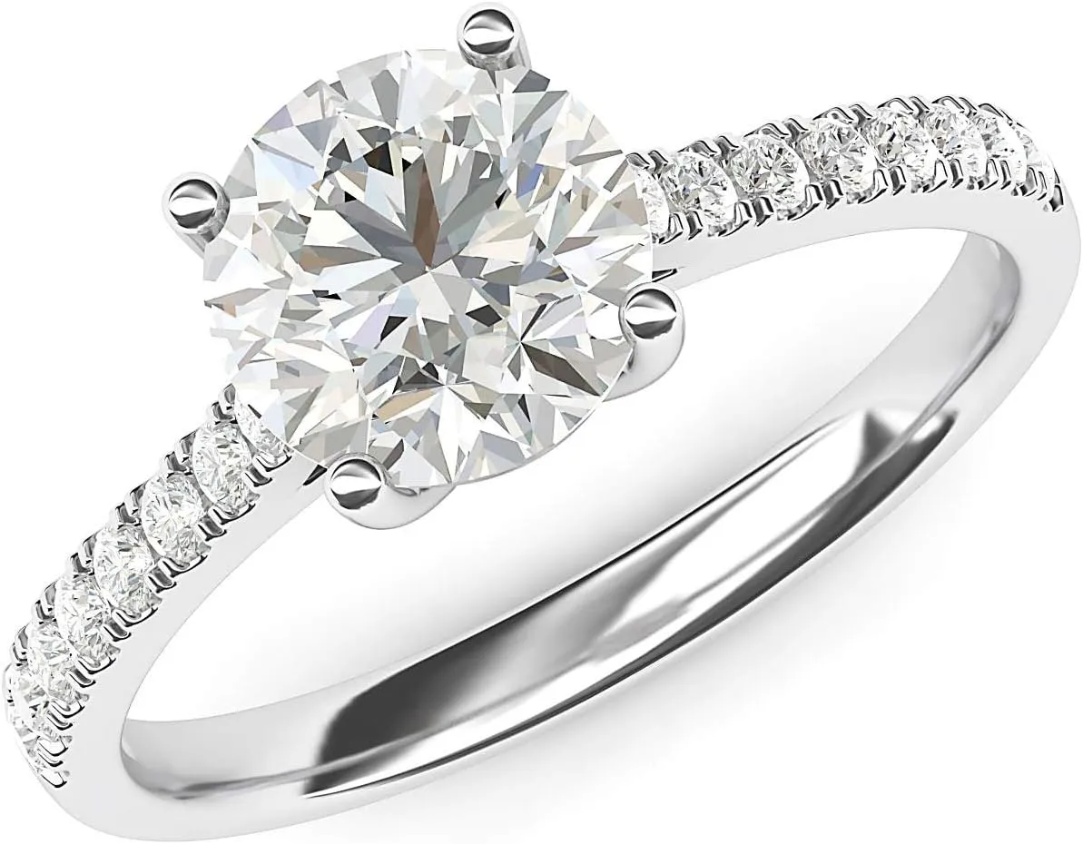 10k White Gold 2CT Classic 4-Prong Simulated Diamond or Moissanite Promise Bridal Engagement Ring Side Stones