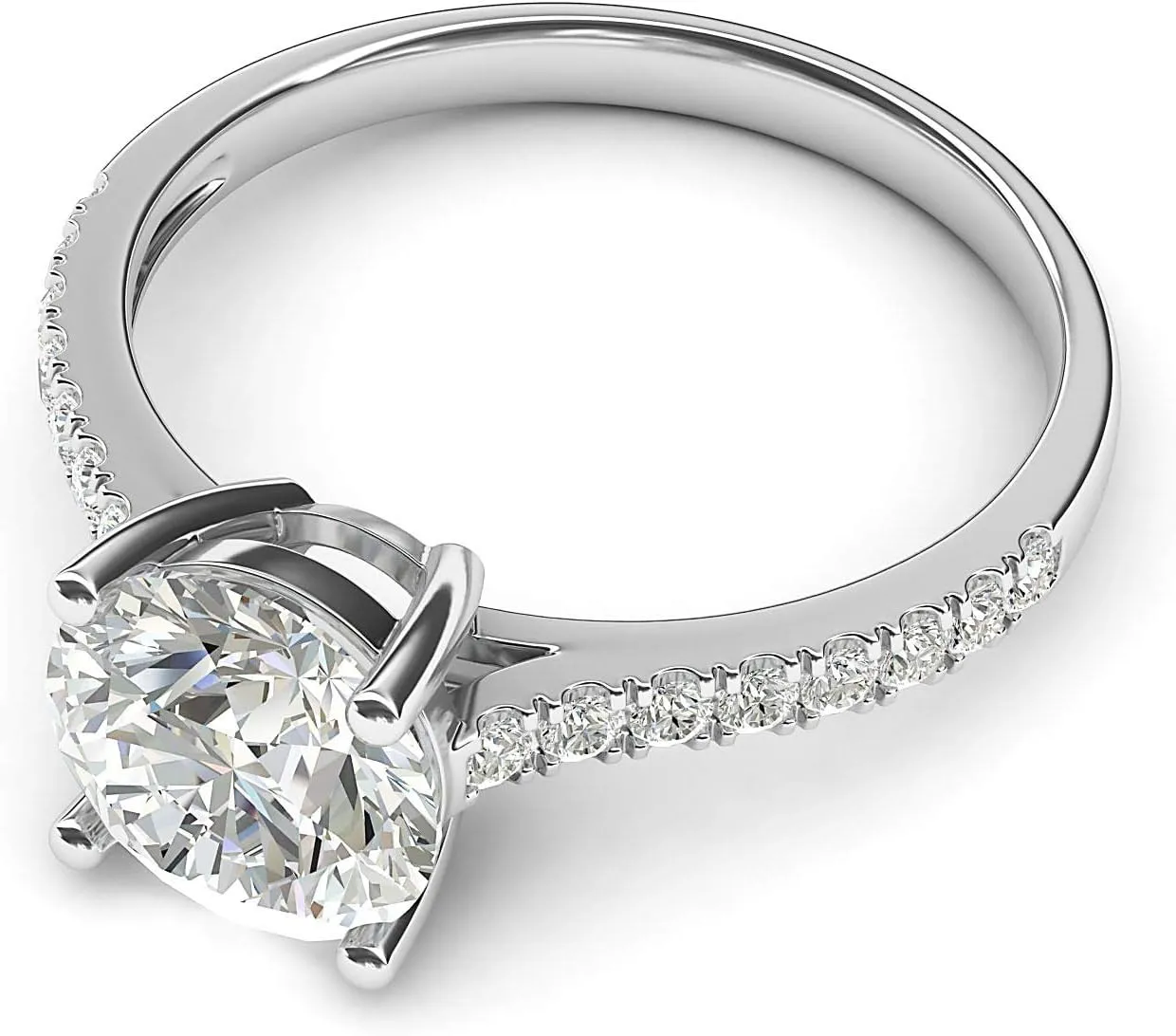 10k White Gold 2CT Classic 4-Prong Simulated Diamond or Moissanite Promise Bridal Engagement Ring Side Stones