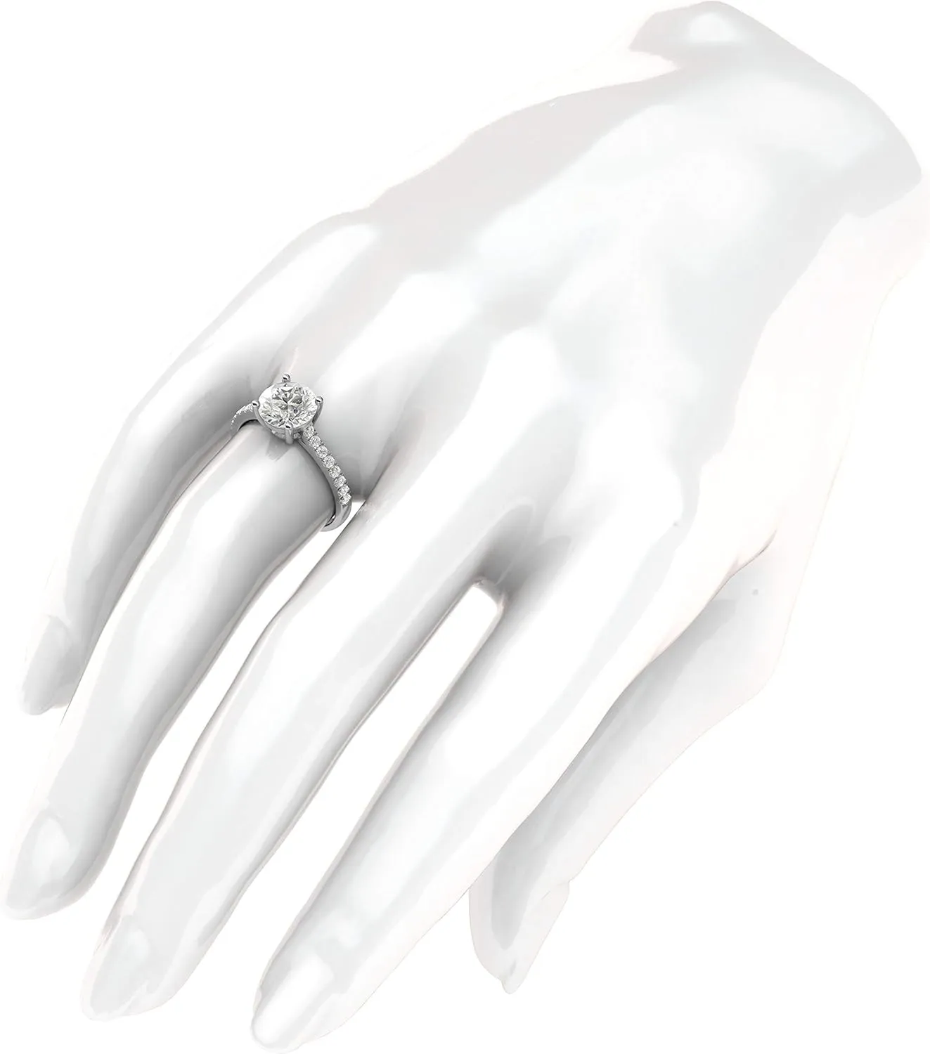 10k White Gold 2CT Classic 4-Prong Simulated Diamond or Moissanite Promise Bridal Engagement Ring Side Stones