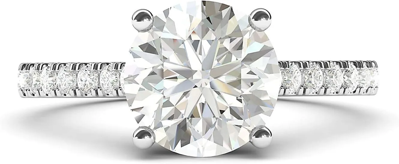 10k White Gold 2CT Classic 4-Prong Simulated Diamond or Moissanite Promise Bridal Engagement Ring Side Stones