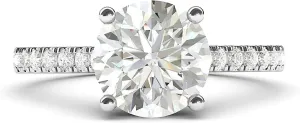 10k White Gold 2CT Classic 4-Prong Simulated Diamond or Moissanite Promise Bridal Engagement Ring Side Stones