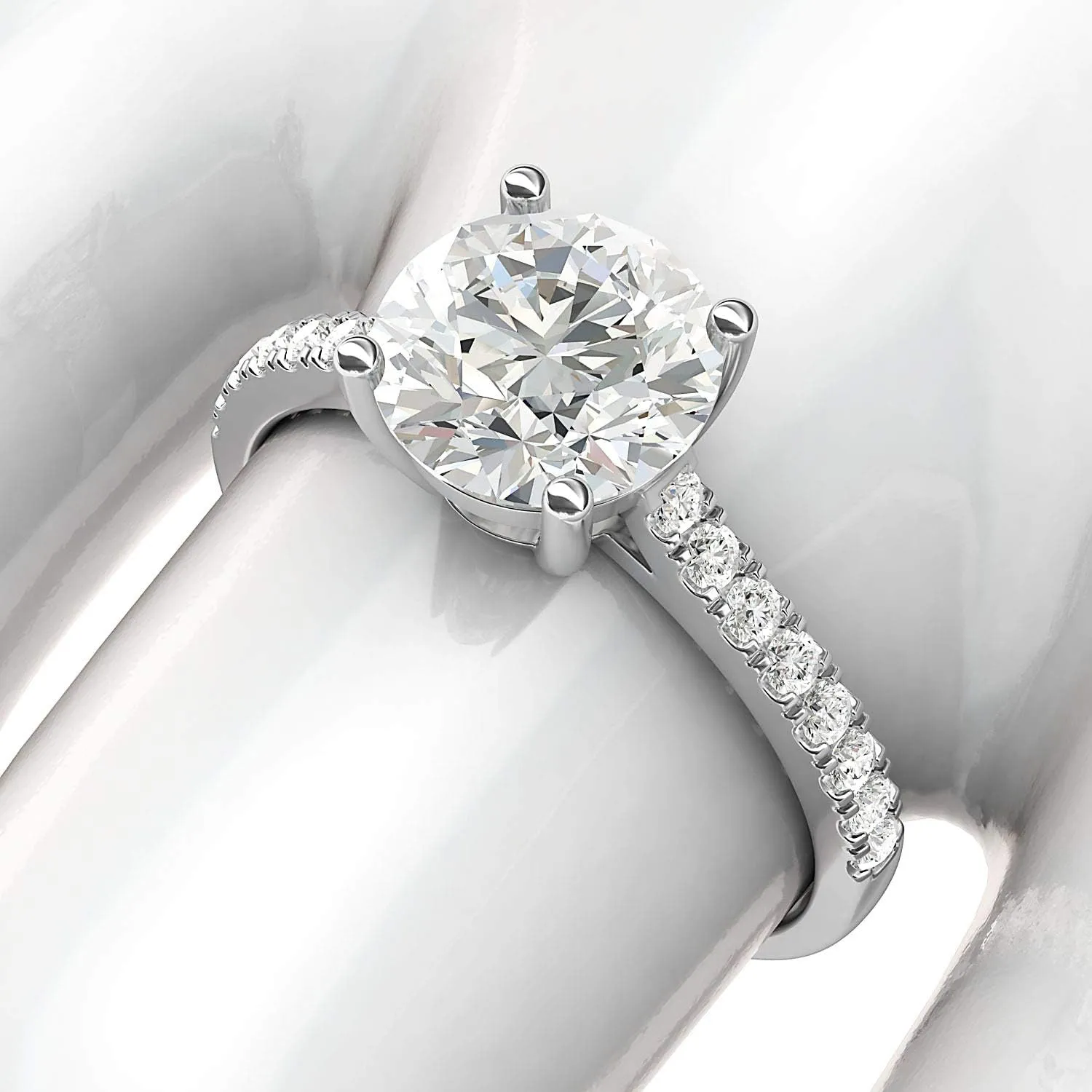 10k White Gold 2CT Classic 4-Prong Simulated Diamond or Moissanite Promise Bridal Engagement Ring Side Stones