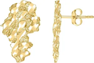 10k Yellow Gold Mens Nugget Stud Earrings 20.6x13.6mm Wide Earring for Men