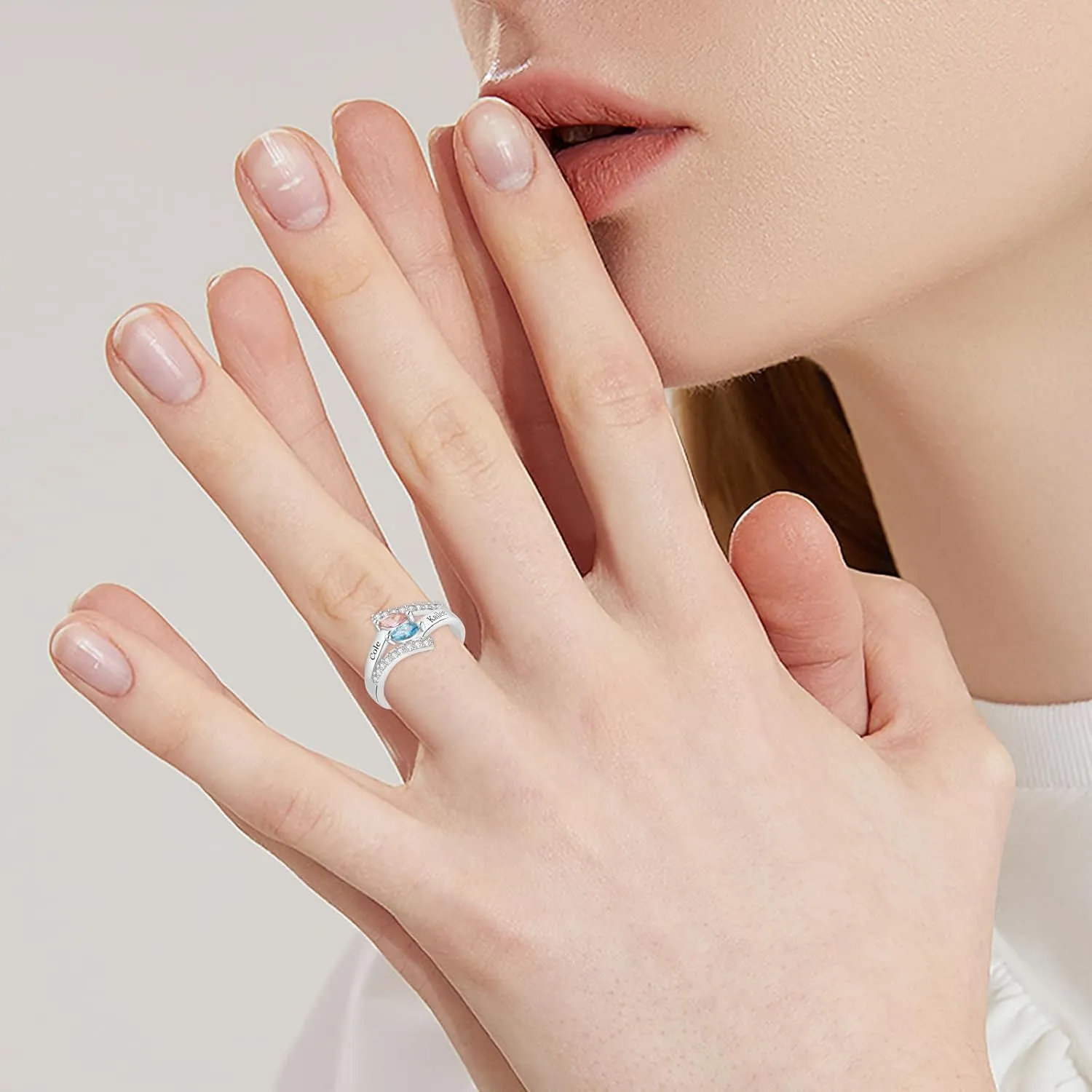 10K/14K/18K Gold Natural Diamond Personalized Birthstone Rings for Women Custom 1-3 Names Infinity Promise Ring Engraved Engagement Ring for Mom Wife