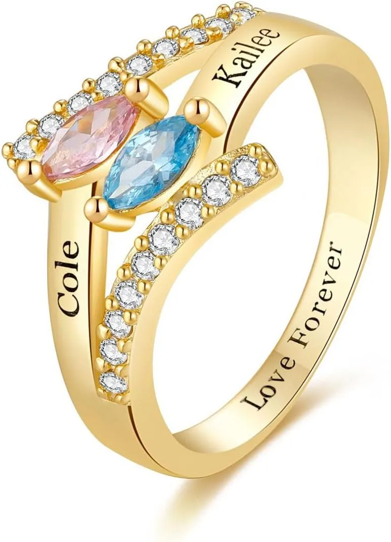 10K/14K/18K Gold Natural Diamond Personalized Birthstone Rings for Women Custom 1-3 Names Infinity Promise Ring Engraved Engagement Ring for Mom Wife