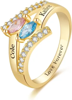10K/14K/18K Gold Natural Diamond Personalized Birthstone Rings for Women Custom 1-3 Names Infinity Promise Ring Engraved Engagement Ring for Mom Wife