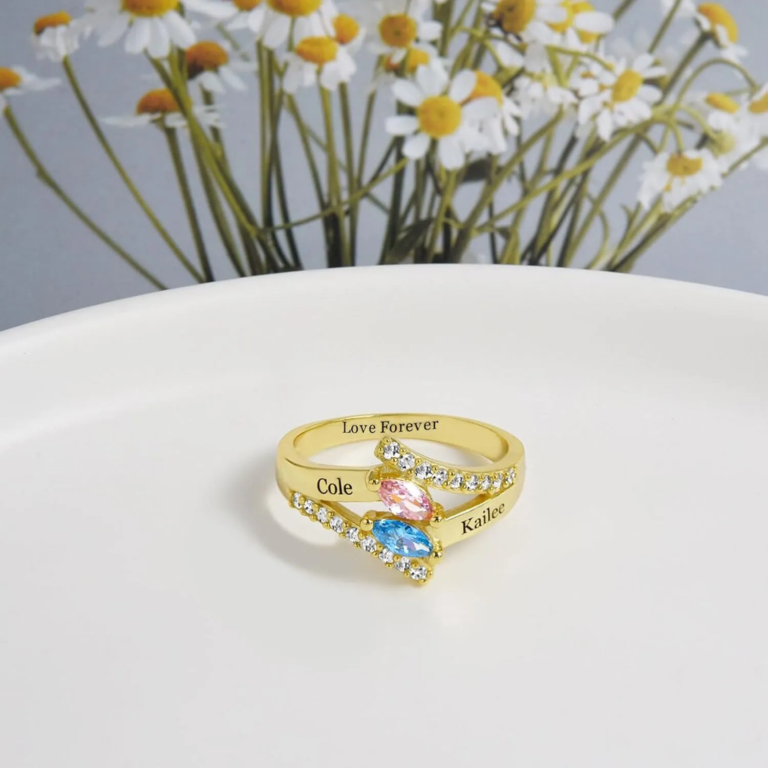10K/14K/18K Gold Natural Diamond Personalized Birthstone Rings for Women Custom 1-3 Names Infinity Promise Ring Engraved Engagement Ring for Mom Wife