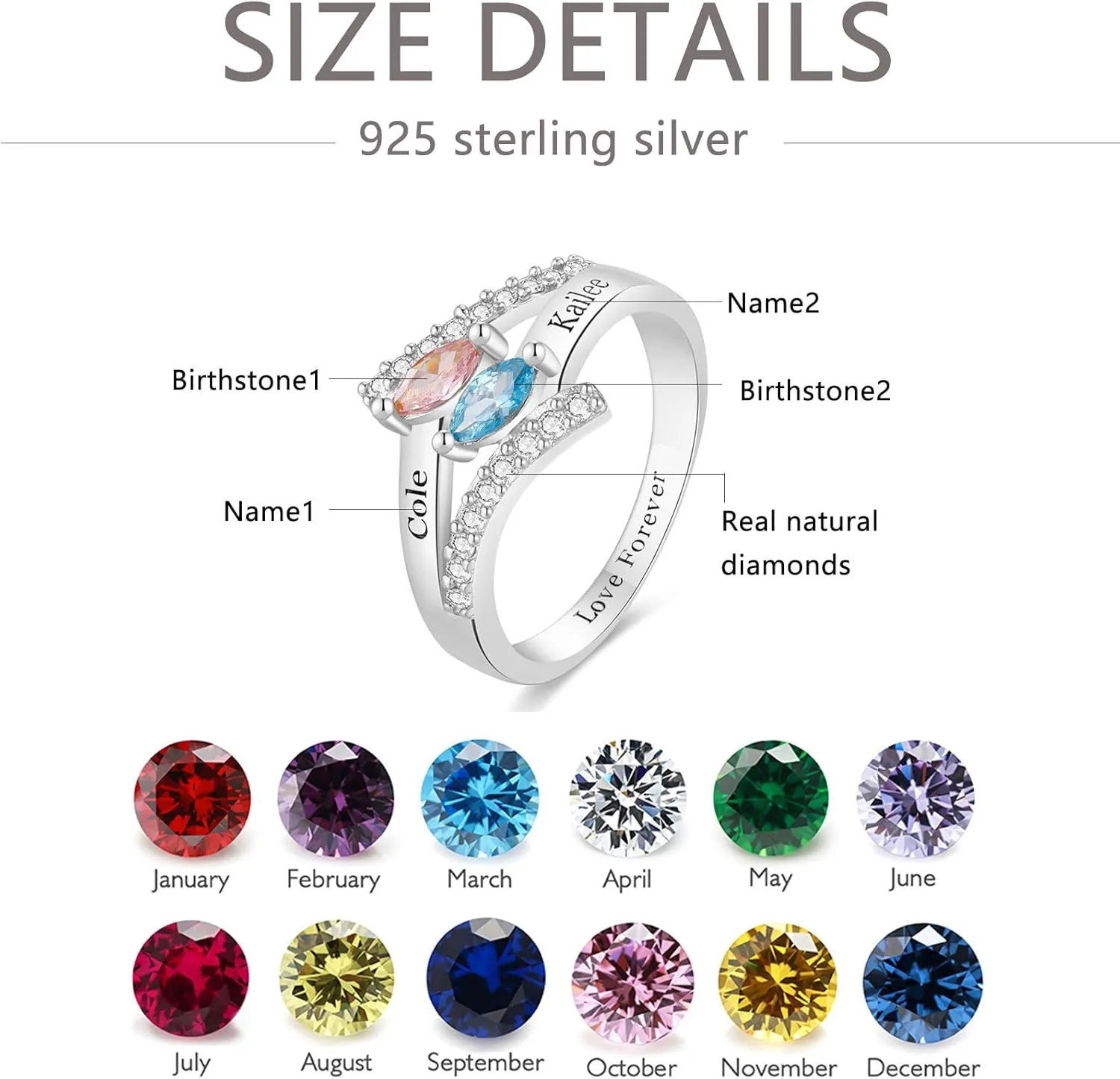 10K/14K/18K Gold Natural Diamond Personalized Birthstone Rings for Women Custom 1-3 Names Infinity Promise Ring Engraved Engagement Ring for Mom Wife