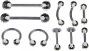 10Pcs/Set Transparent Acrylic Barbell Eyebrow Belly Tongue Ring Piercing Jewic-Default