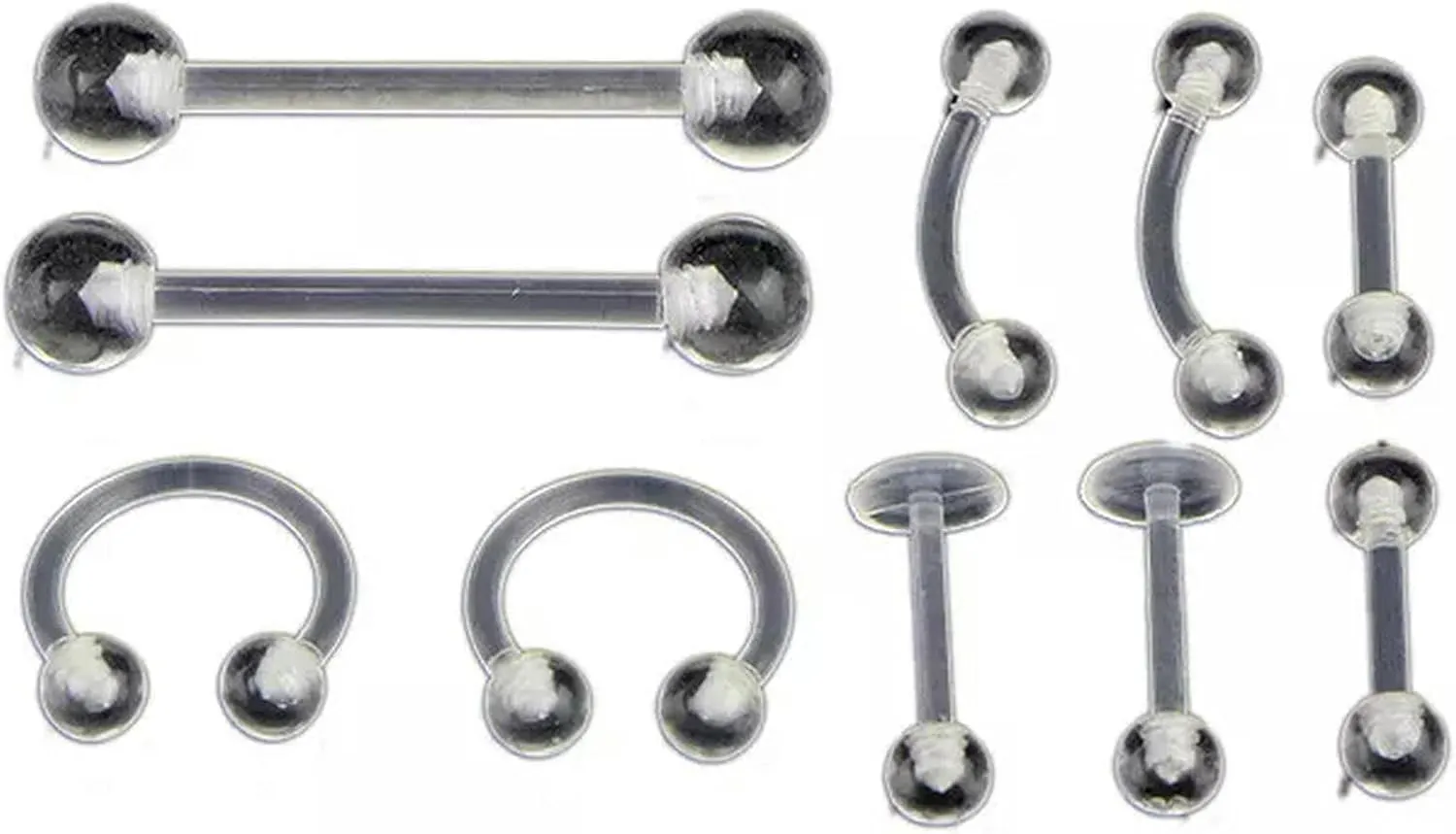 10Pcs/Set Transparent Acrylic Barbell Eyebrow Belly Tongue Ring Piercing Jewic-Default