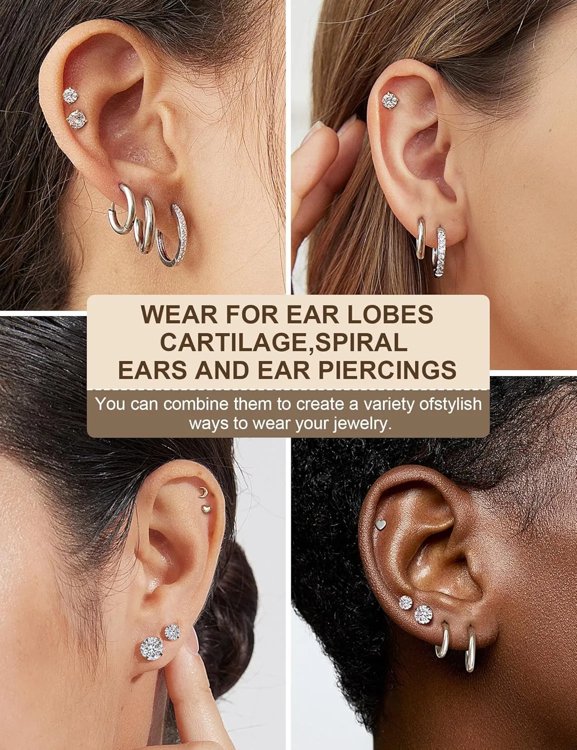 11 Pairs Surgical Steel Earrings Sets for Multiple Piercing Lightweight Small Huggie Hoop Earrings CZ Stud Earrings for Women Cartilage Trendy Hypoallergenic free combinationgold/silver/roes)