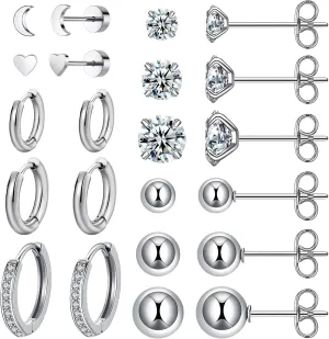 11 Pairs Surgical Steel Earrings Sets for Multiple Piercing Lightweight Small Huggie Hoop Earrings CZ Stud Earrings for Women Cartilage Trendy Hypoallergenic free combinationgold/silver/roes)