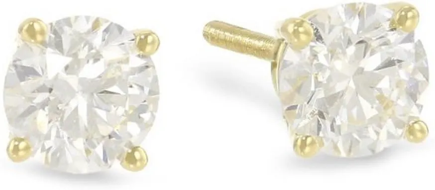 1/2 Carat Solitaire Diamond Stud Earrings Round Brilliant Shape 4 Prong Screw Back (J-K Color, I2 Clarity)