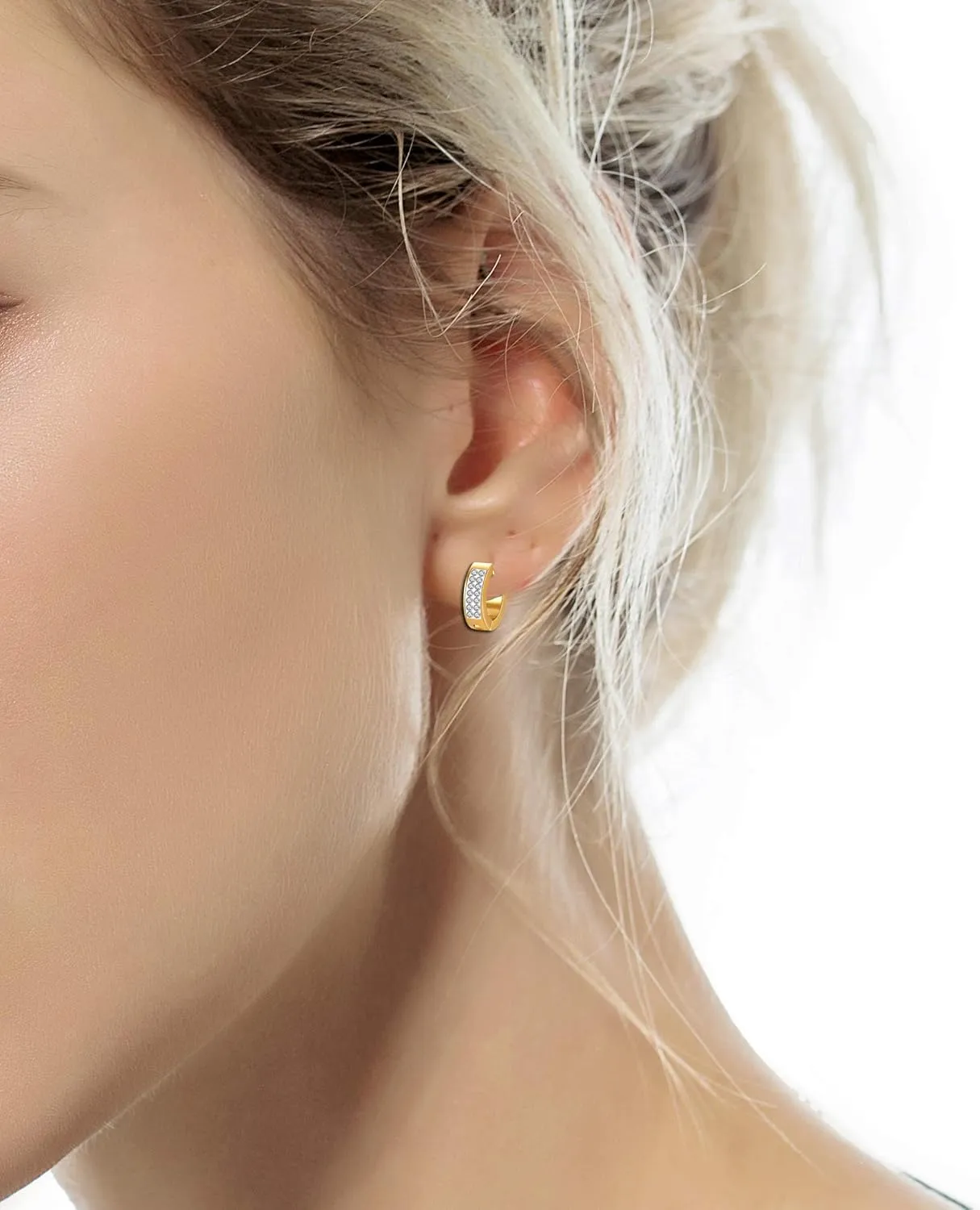 12 Pairs Stainless Steel Small Hoop Earrings Set Huggie Earrings CZ Inlaid Dangle Hinged Earrings Stud Earrings for Mens Women Silver Black Gold Tone
