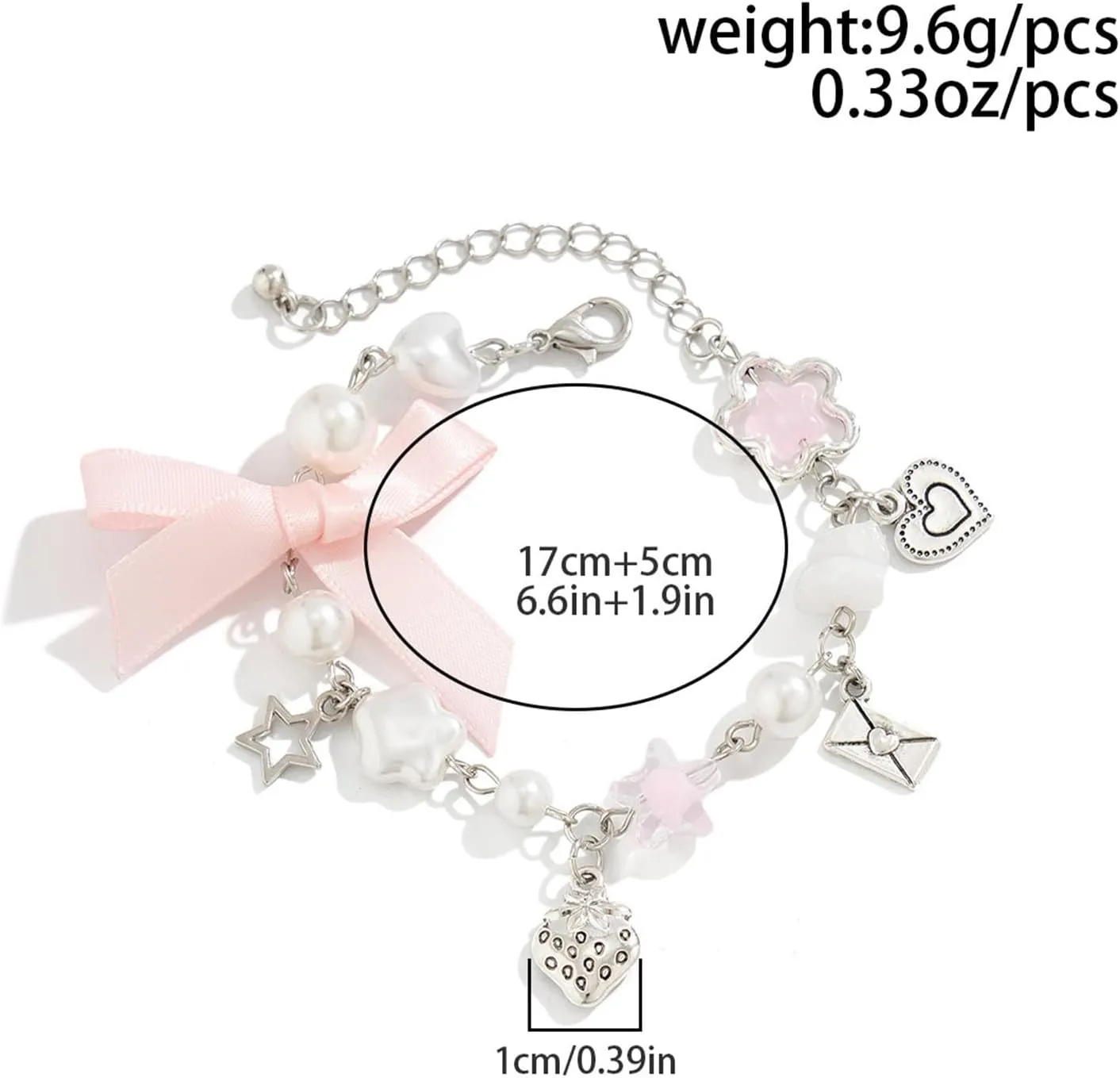 1/2Pcs Set Y2K Star Pearl Heart Crystal Chain Adjustable Aesthetic Bracelet Grunge Gift for Women Jewelry Gifts Punk Gothic Link Dainty Bracelet Resin Transparent Star Ribbon