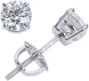 1/3 Carat Solitaire Diamond Stud Earrings Round Brilliant Shape 4 Prong Screw Back (H-I Color, I2 Clarity)