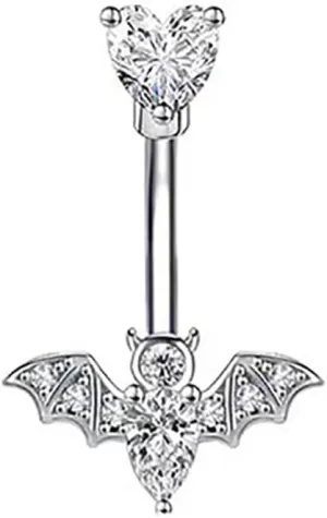 14G Bat Belly Button Rings for Women Girls 316L Stainless Steel Cubic Zirconia Navel Rings Belly Curved Barbell Hypoallergenic Belly Navel Piercing Jewelry