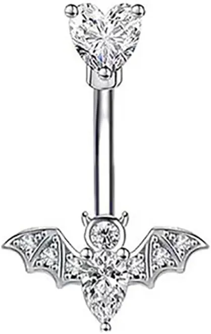 14G Bat Belly Button Rings for Women Girls 316L Stainless Steel Cubic Zirconia Navel Rings Belly Curved Barbell Hypoallergenic Belly Navel Piercing Jewelry