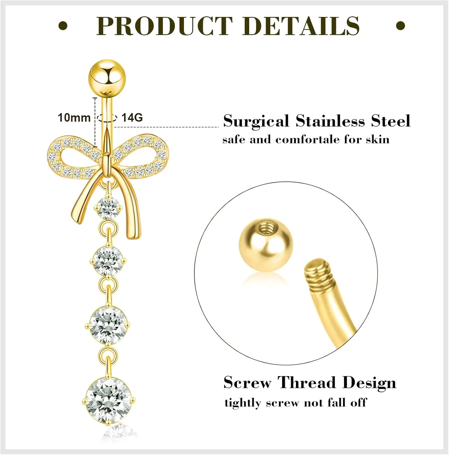 14G Belly Button Ring Dangle Belly Button Piercing Surgical Stainless Steel Belly Rings Cute CZ Heart Butterfly Flower Dangling Belly Piercing Jewelry for Women 7Pcs