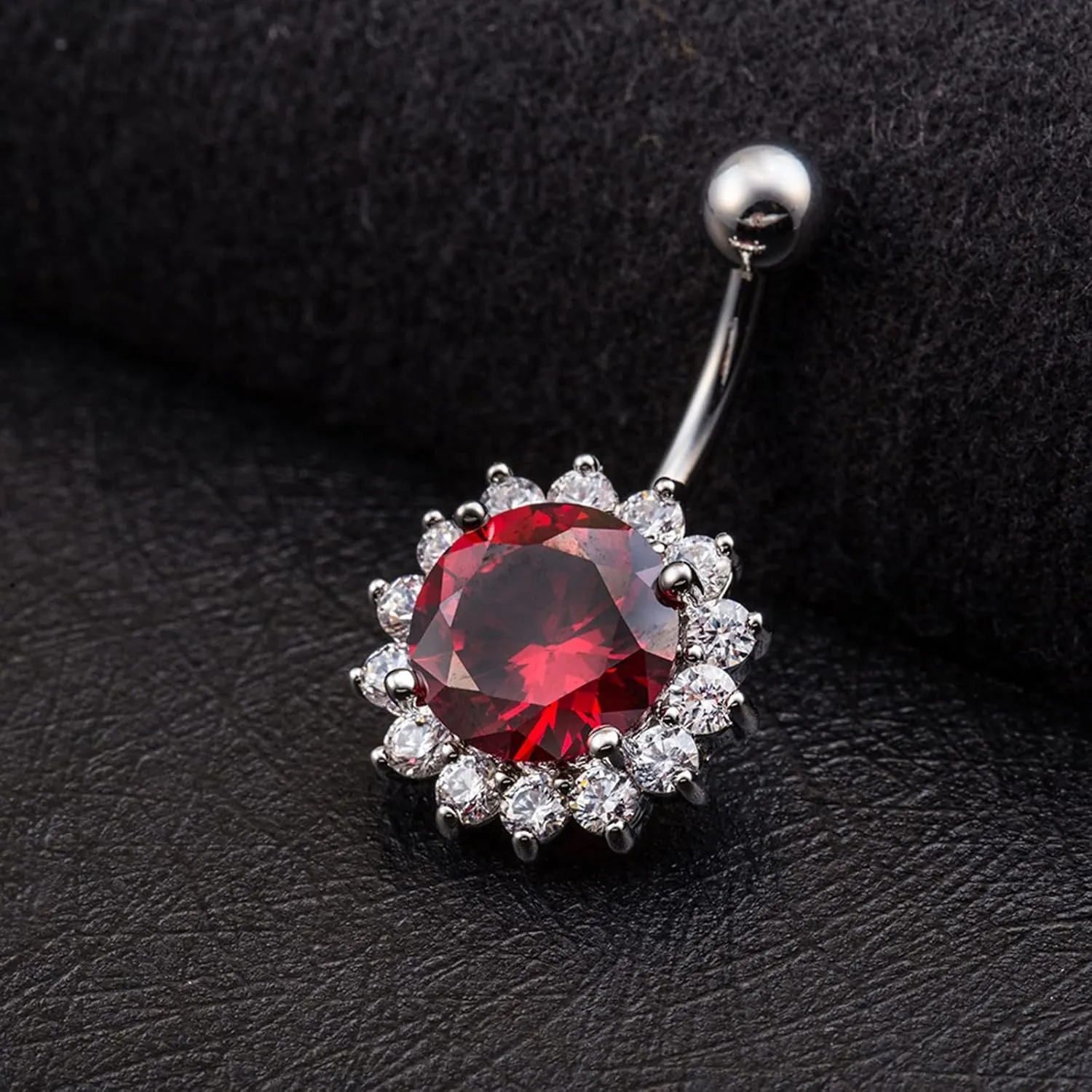 14G Belly Button Rings, Belly Button Piercing Belly Button Jewelry Surgical Steel Classic Flower Round Cubic Zirconia White/Pink/Red Belly Button Jewelry