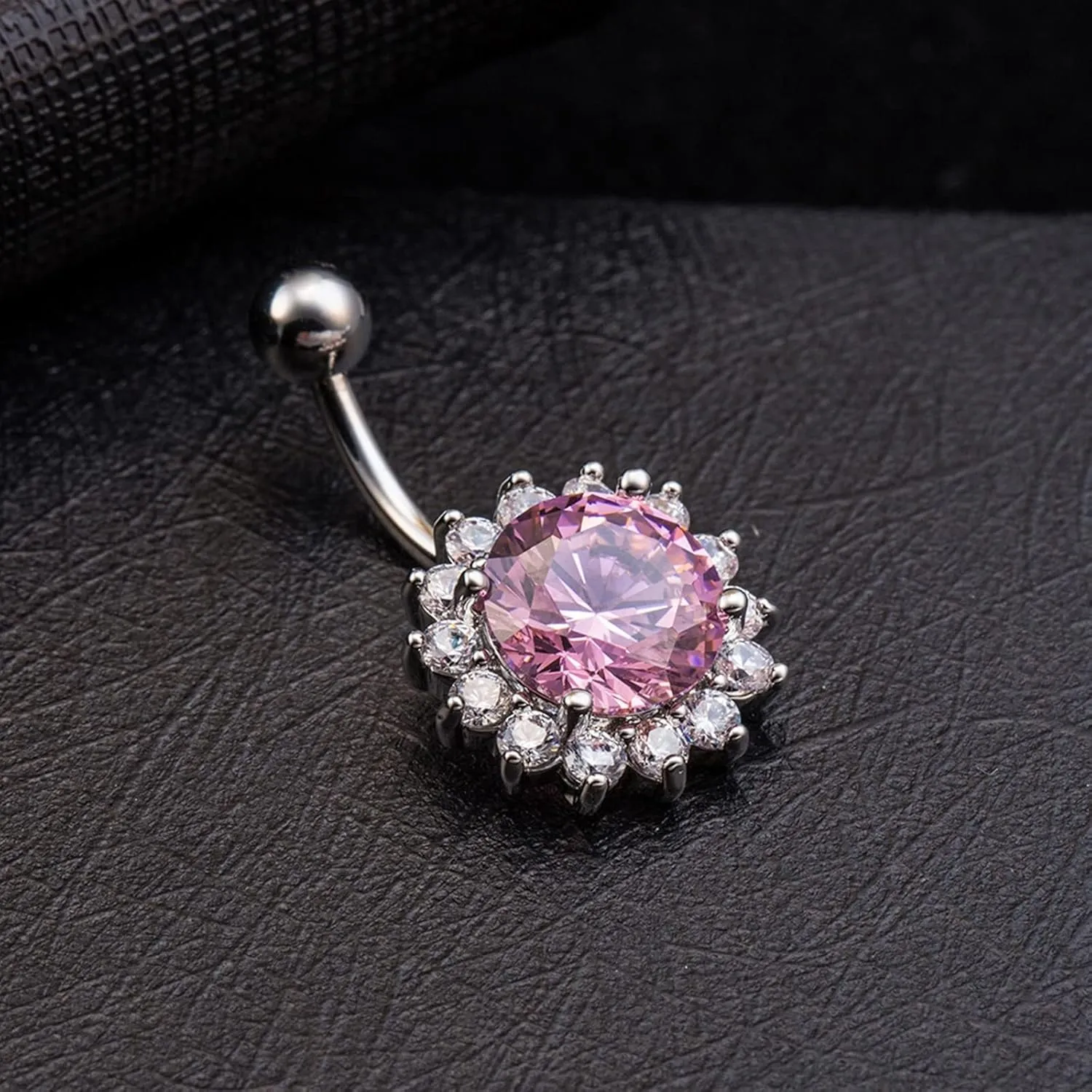 14G Belly Button Rings, Belly Button Piercing Belly Button Jewelry Surgical Steel Classic Flower Round Cubic Zirconia White/Pink/Red Belly Button Jewelry