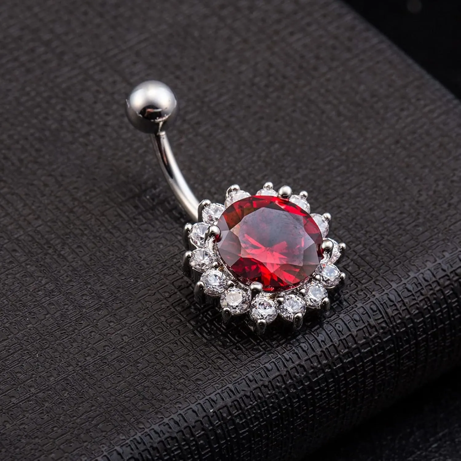 14G Belly Button Rings, Belly Button Piercing Belly Button Jewelry Surgical Steel Classic Flower Round Cubic Zirconia White/Pink/Red Belly Button Jewelry