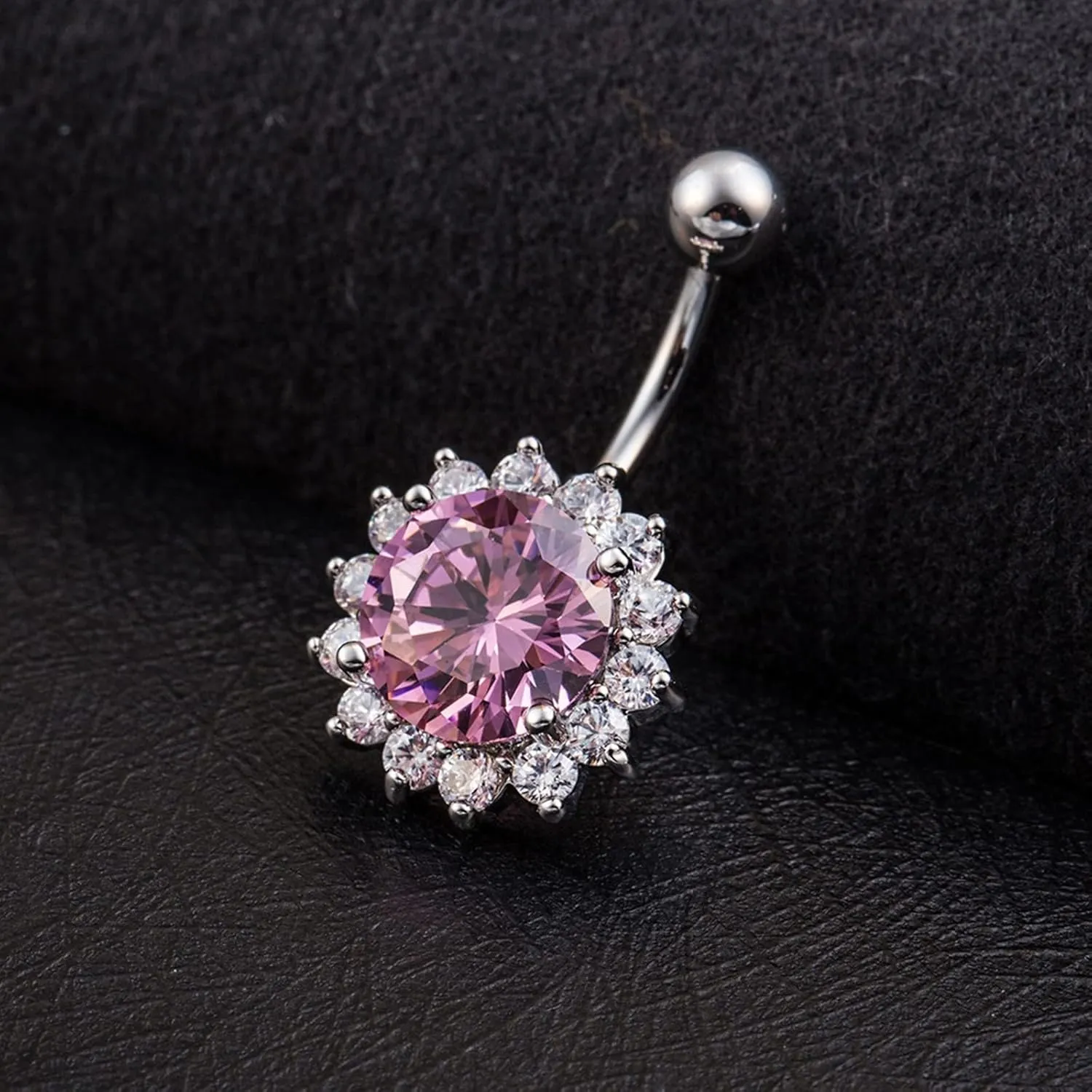 14G Belly Button Rings, Belly Button Piercing Belly Button Jewelry Surgical Steel Classic Flower Round Cubic Zirconia White/Pink/Red Belly Button Jewelry
