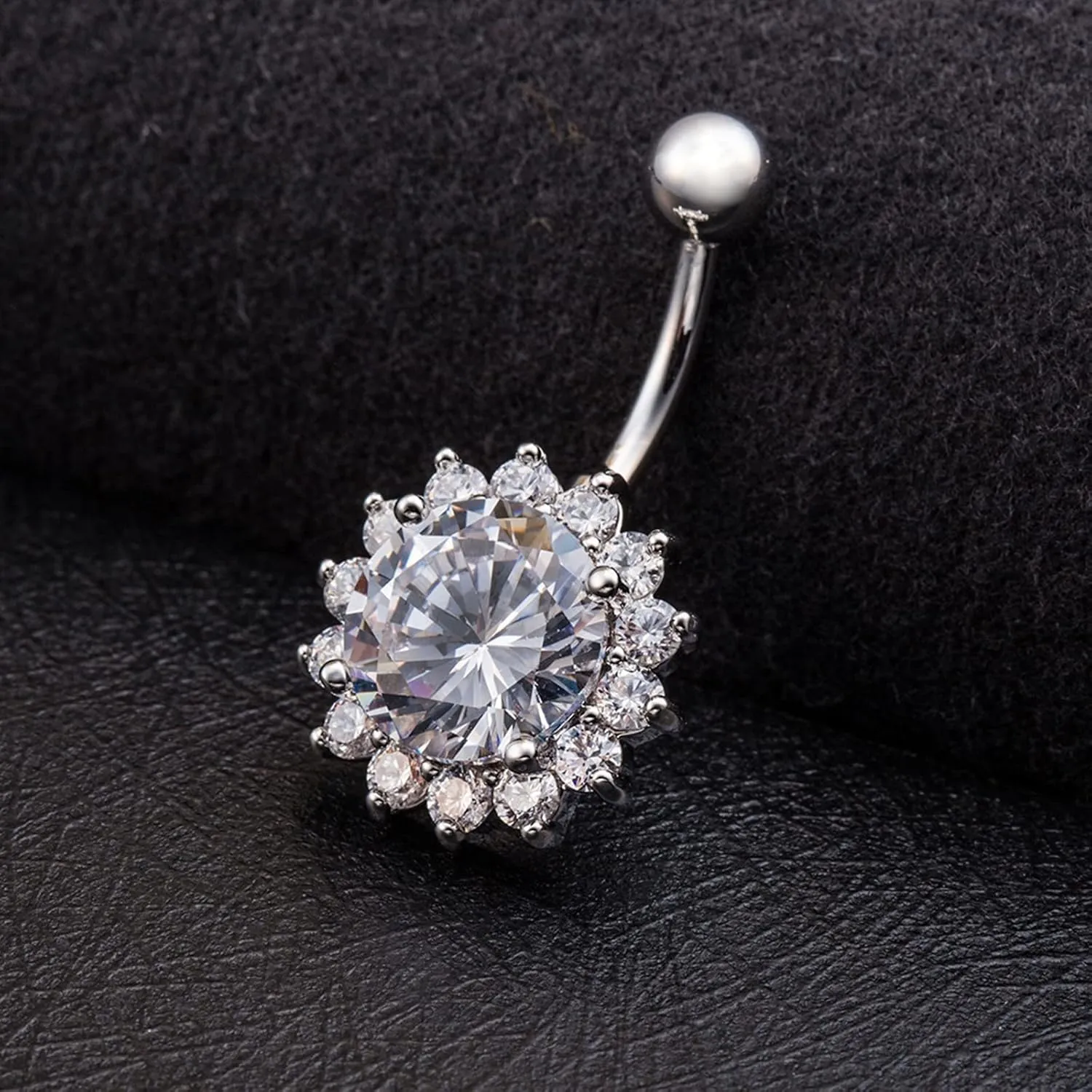 14G Belly Button Rings, Belly Button Piercing Belly Button Jewelry Surgical Steel Classic Flower Round Cubic Zirconia White/Pink/Red Belly Button Jewelry