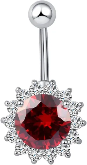 14G Belly Button Rings, Belly Button Piercing Belly Button Jewelry Surgical Steel Classic Flower Round Cubic Zirconia White/Pink/Red Belly Button Jewelry