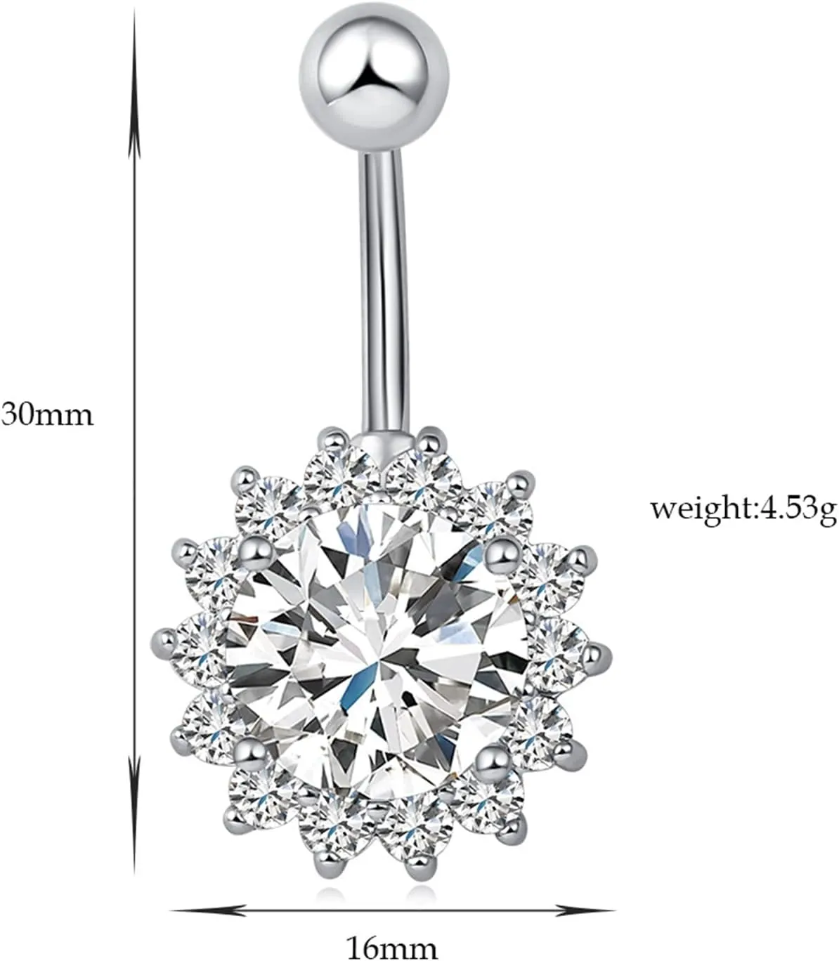 14G Belly Button Rings, Belly Button Piercing Belly Button Jewelry Surgical Steel Classic Flower Round Cubic Zirconia White/Pink/Red Belly Button Jewelry