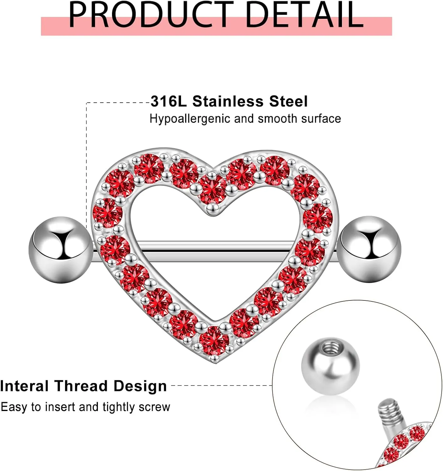 14G Nipple Rings 5-8 Pairs Stainless Steel Nipple Niercing Jewelry Heart Dangle Barbell Tongue Rings Set Cute Pink CZ Nipple Jewelry