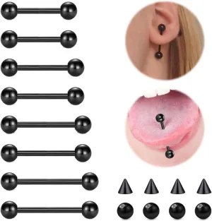 14G Nipple Rings Tongue Rings Stainless Steel Straight Barbell - Tongue & Nipple Piercing Jewelry for Women Length 12MM, 14MM, 16MM, 18MM Replacement Balls 5mm