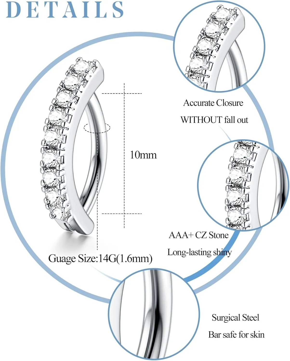 14G Stainless Steel Belly Button Rins, Heart CZ Belly Barbell Piercings, Cute Navel Piercing Jewelry For Women