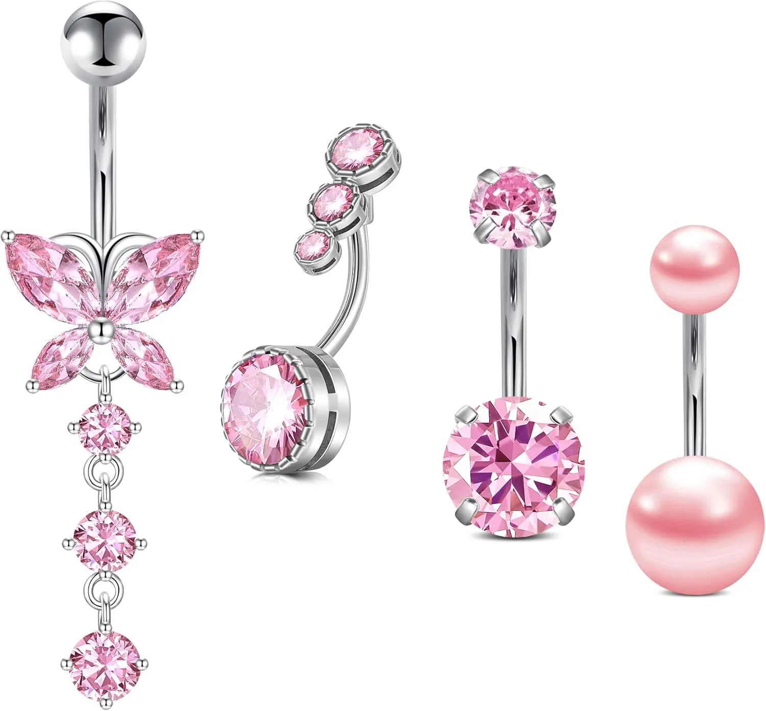 14G Stainless Steel Belly Button Rins, Heart CZ Belly Barbell Piercings, Cute Navel Piercing Jewelry For Women