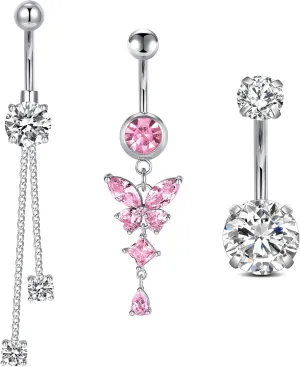 14G Stainless Steel Belly Button Rins, Heart CZ Belly Barbell Piercings, Cute Navel Piercing Jewelry For Women