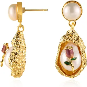 14k Gold and Pearl Earrings for Women Trendy Jewelry,Vintage Freshwater Pearl Drop Earrings Dangling