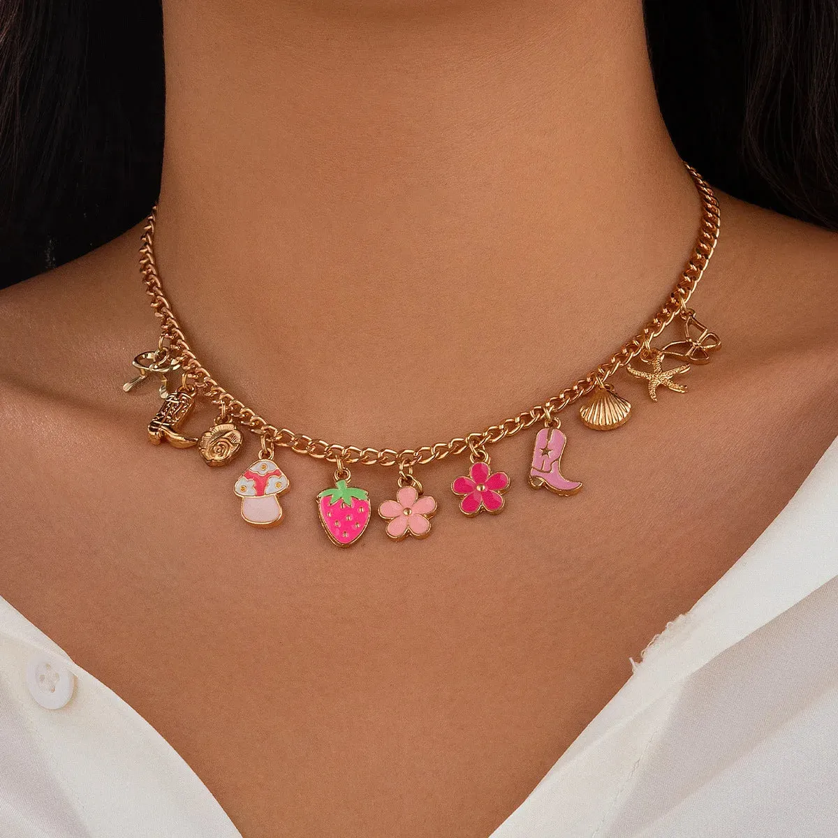 14K Gold Boho Seashell Cross Charm Necklaces