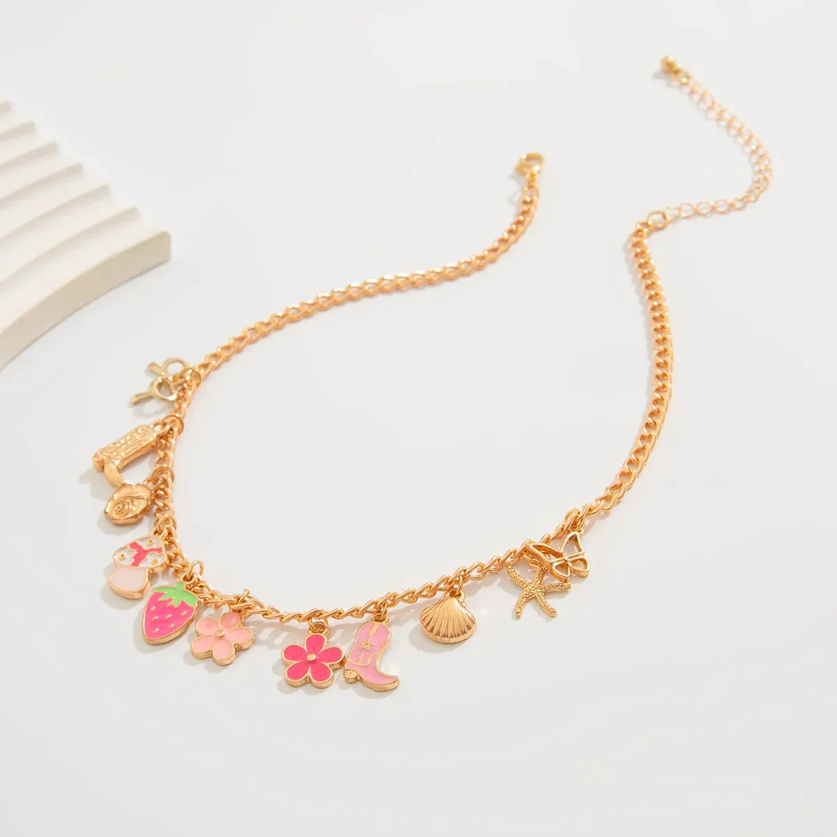 14K Gold Boho Seashell Cross Charm Necklaces
